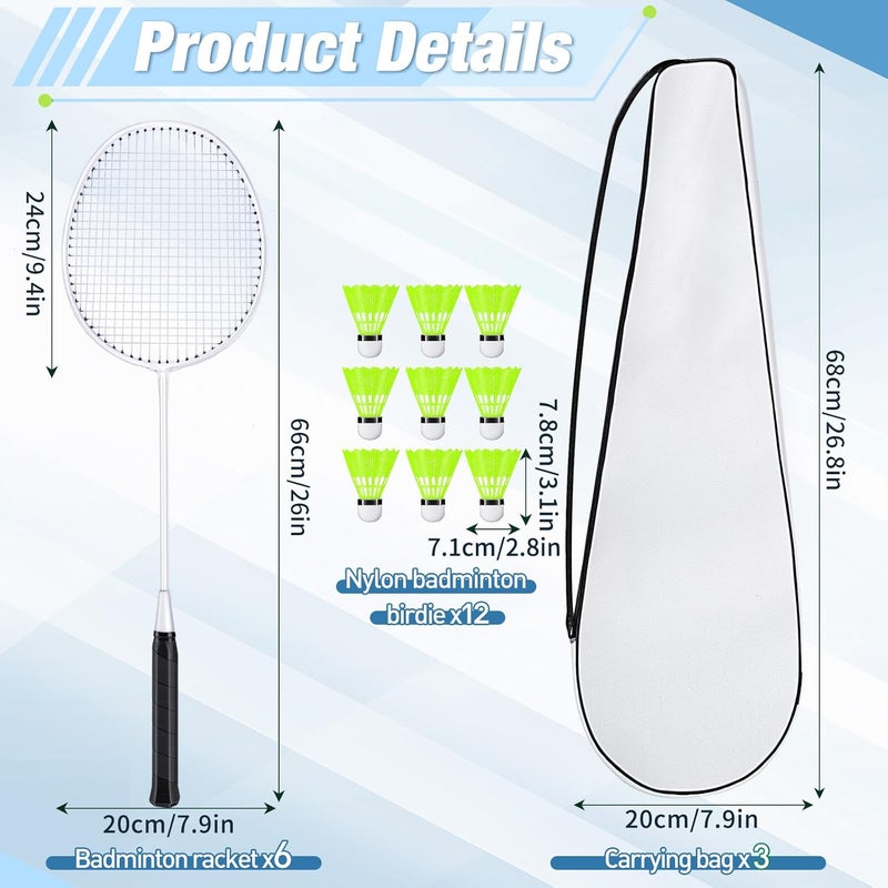 Chitidr 6 Packs Badminton Rackets Set Include 6 Lightweight Rackets 12 Nylon Plastic Shuttlecocks 3 Carrying Bags for Summer Outdoor Backyard Games Sports Beginners Adults - Image 2